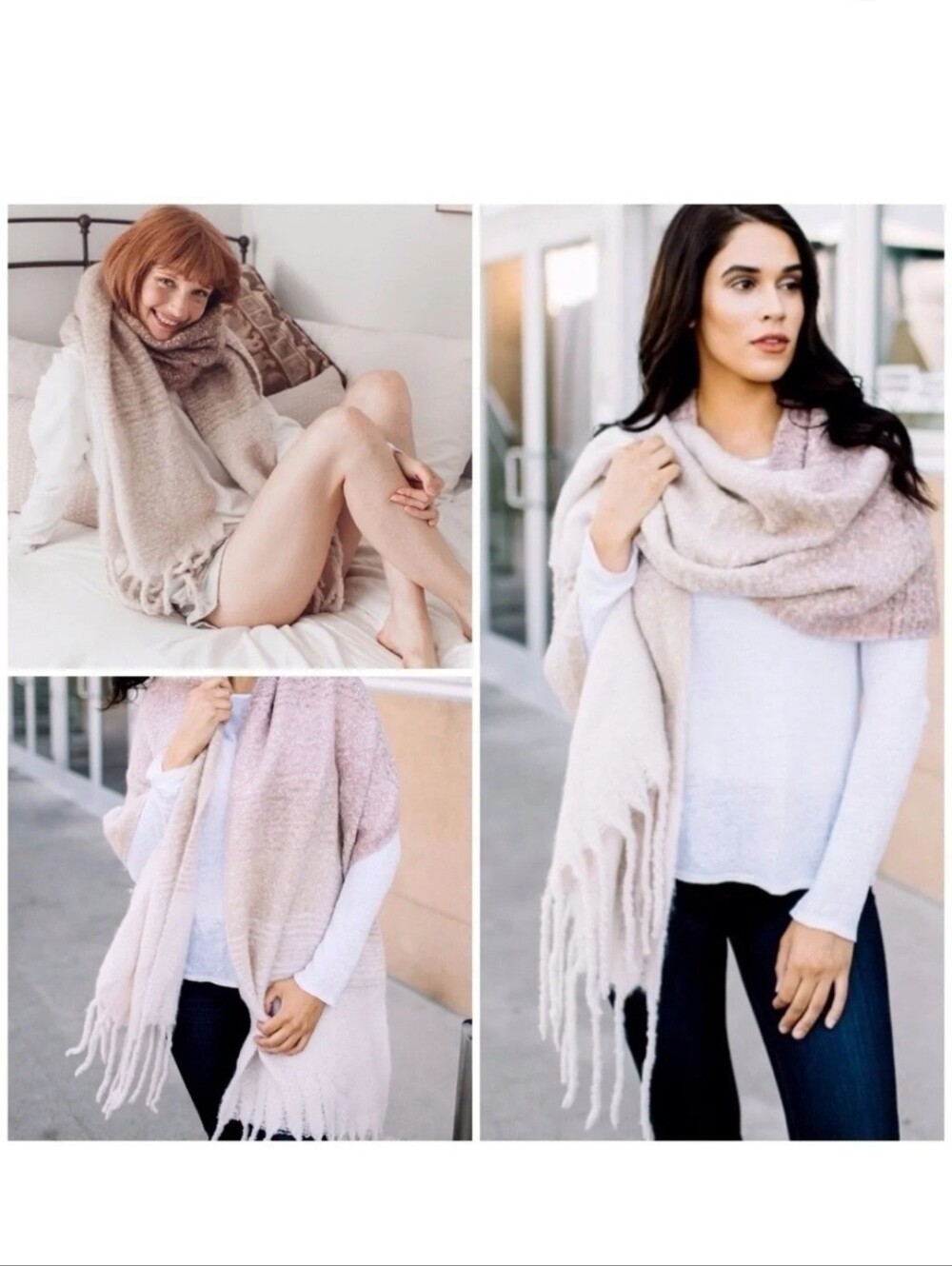 MER SEA & CO. Lavender Cream Ombré Fringe Trim Women's Blanket Scarf OS
